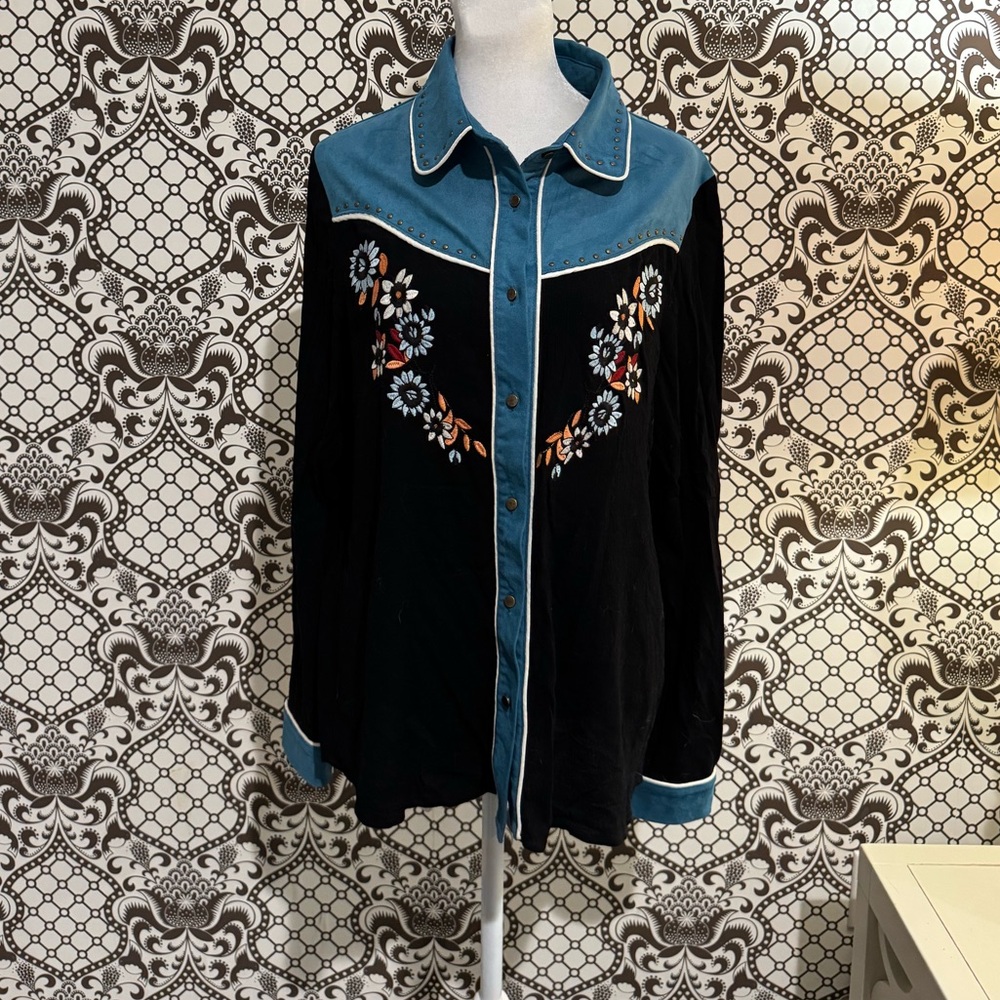 🆕 JOHN MOON 🤠 Vintage-Inspired Western Shirt Embroidered Fringe Rodeo | Sz M - Picture 4 of 8